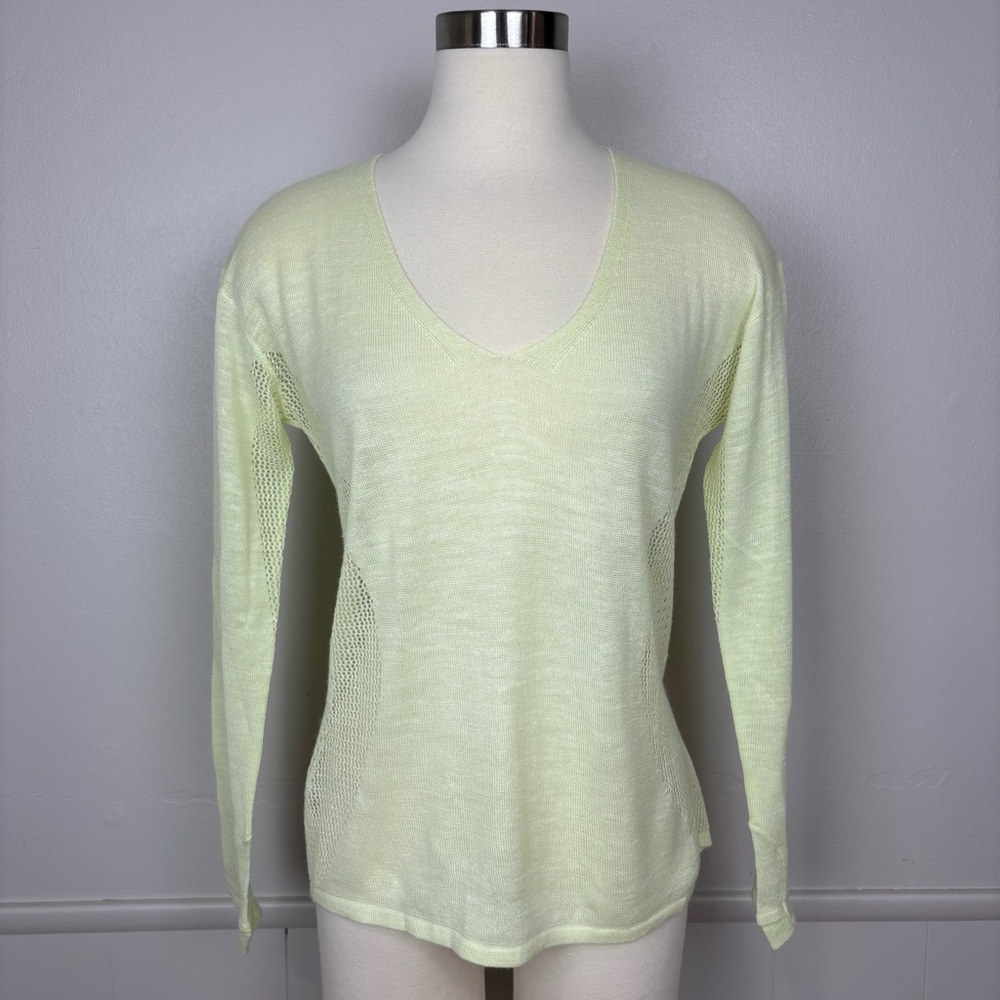 Lululemon Still Movement Sweater Linen Blend V-Neck Long Sleeve Sz S Neon Yellow